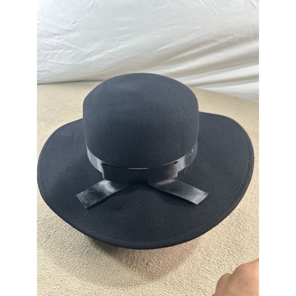 Anna & Ava Black 100% Wool Wide Brim Hat Satin Ribbon Womens Boho - Picture 7 of 9